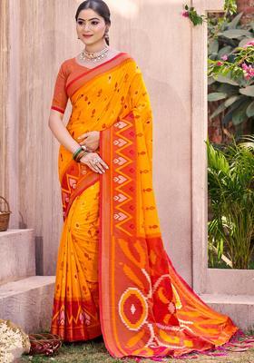 Yellow Zari Work Silk Saree Set