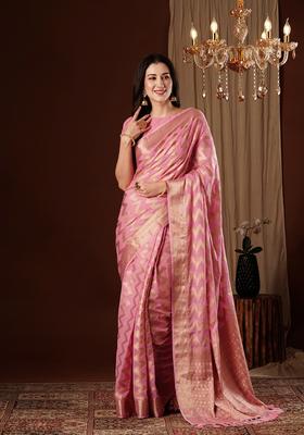 Pink Zari Work Georgette Saree Set