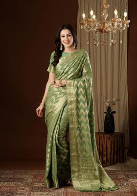 Green Zari Work Georgette Saree Set