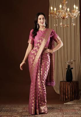 Purple Zari Work Georgette Saree Set