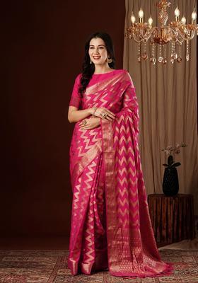Pink Zari Work Georgette Saree Set