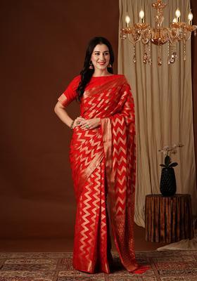 Red Zari Work Georgette Saree Set