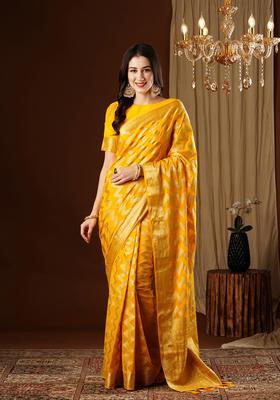 Yellow Zari Work Georgette Saree Set