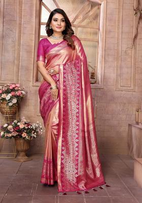Pink Zari Work Silk Saree Set