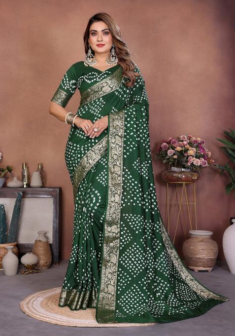 Green Bandhej Silk Saree Set