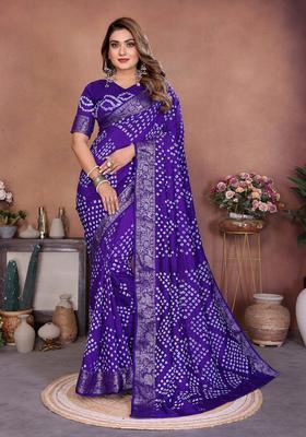 Violet Bandhej Silk Saree Set
