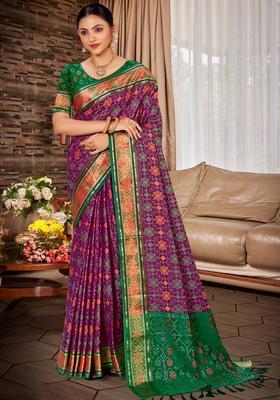Purple Zari Work Silk Saree Set