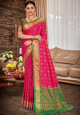 Pink Zari Work Silk Saree Set