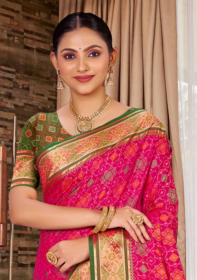 Pink Zari Work Silk Saree Set - Indya