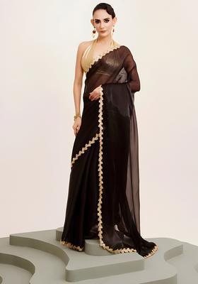 Black Printed Silk Saree Set