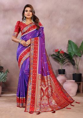 Lavender Printed Silk Saree Set