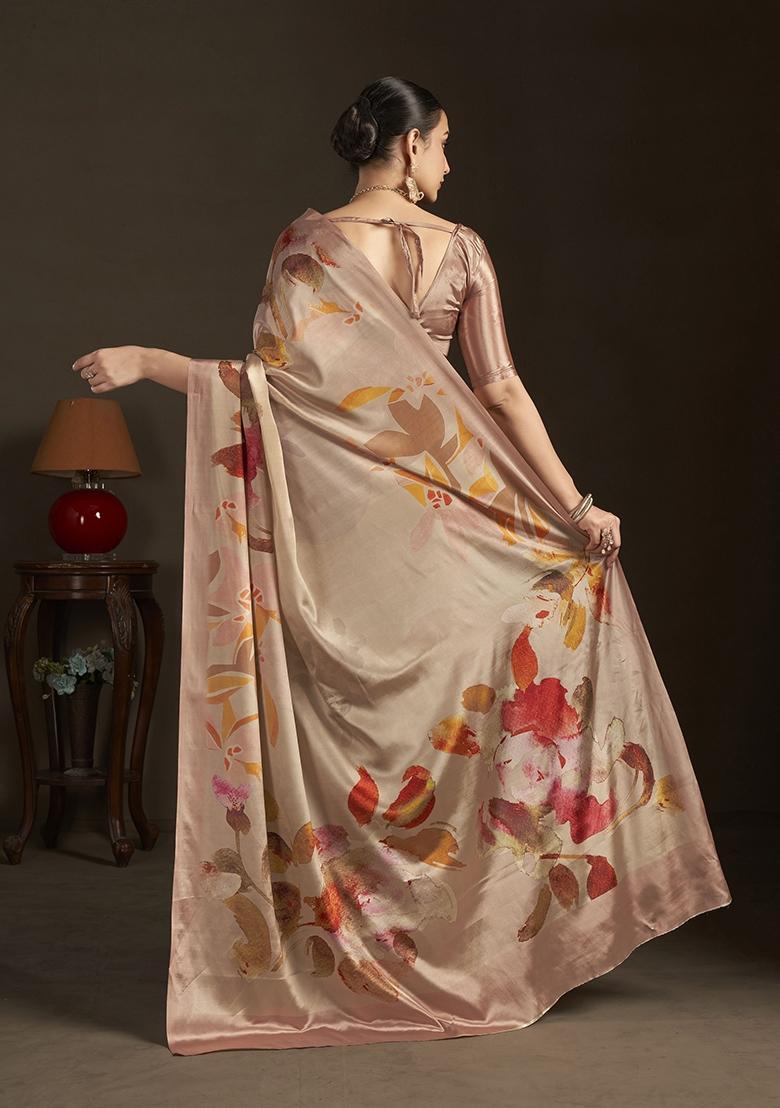 Peach Printed Silk Saree Set - Indya