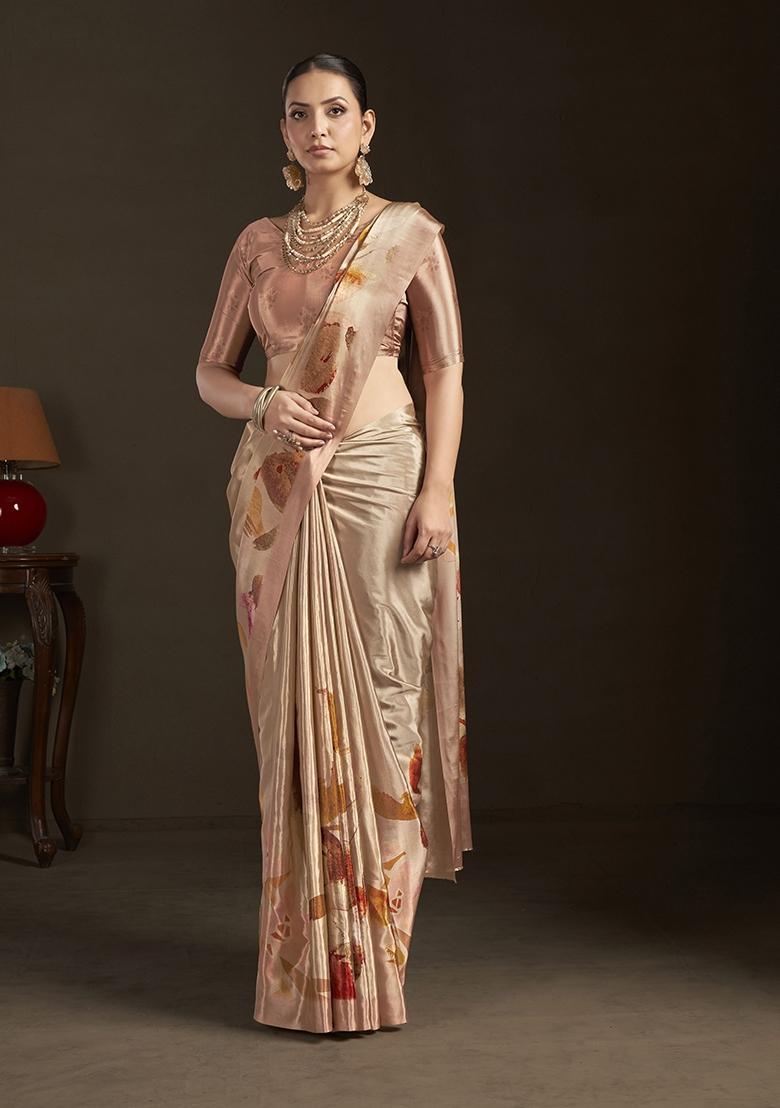 Peach Printed Silk Saree Set - Indya