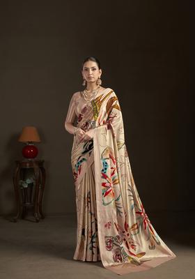 Peach Printed Silk Saree Set