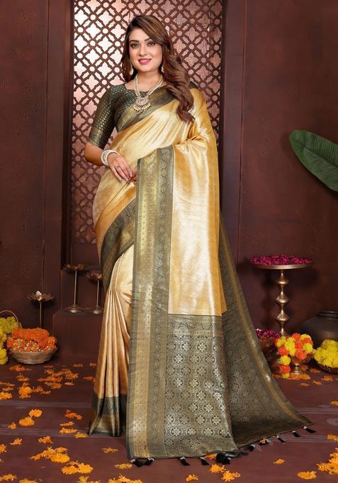Yellow Zari Work Tissue Saree Set