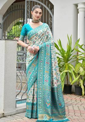 Sea Green Printed Silk Saree Set