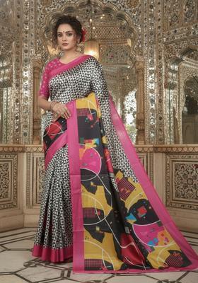 Pink Printed Crepe Saree Set