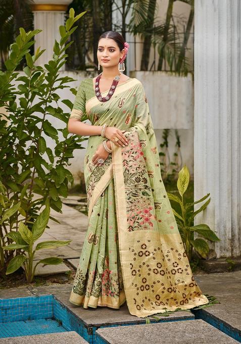 Green Zari Work Silk Saree Set