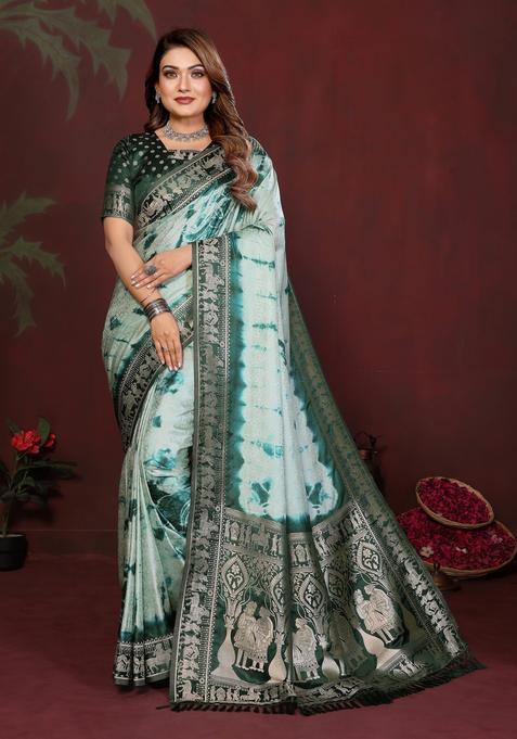 Green Zari Work Silk Saree Set