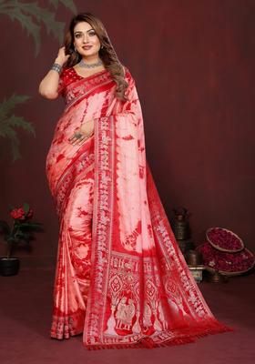 Red Zari Work Silk Saree Set
