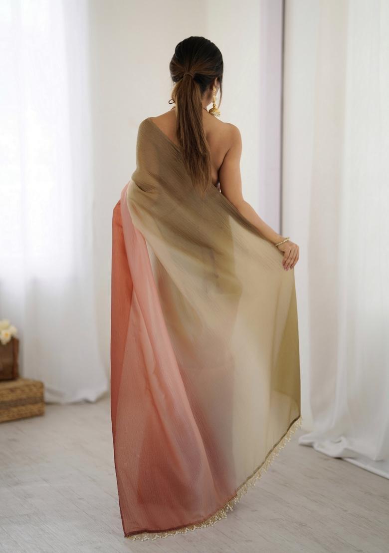 Green Printed Silk Saree Set - Indya