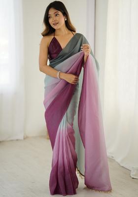 Grey Printed Silk Saree Set