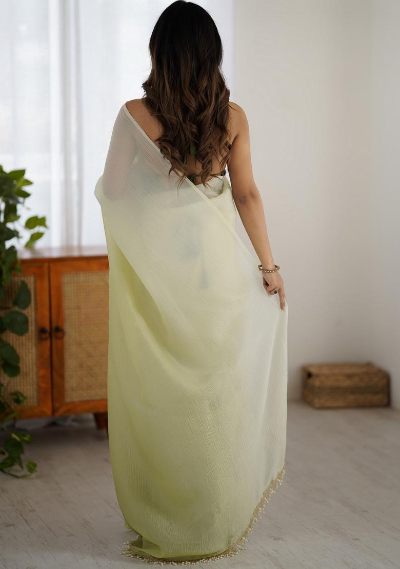 Green Printed Silk Saree Set - Indya