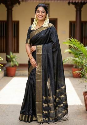 Black Zari Work Silk Saree Set