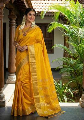 Yellow Zari Work Silk Saree Set
