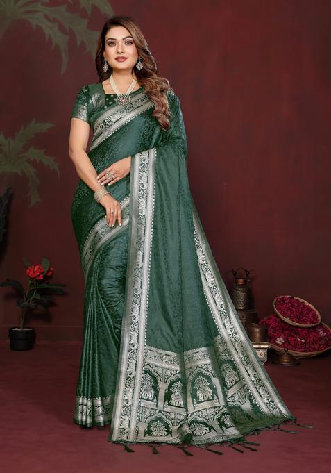 Green Zari Work Silk Saree Set