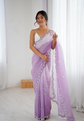 Lavender Embroidery Chiffon Saree Set