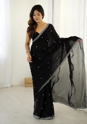 Black Sequins Work Tissue Saree Set