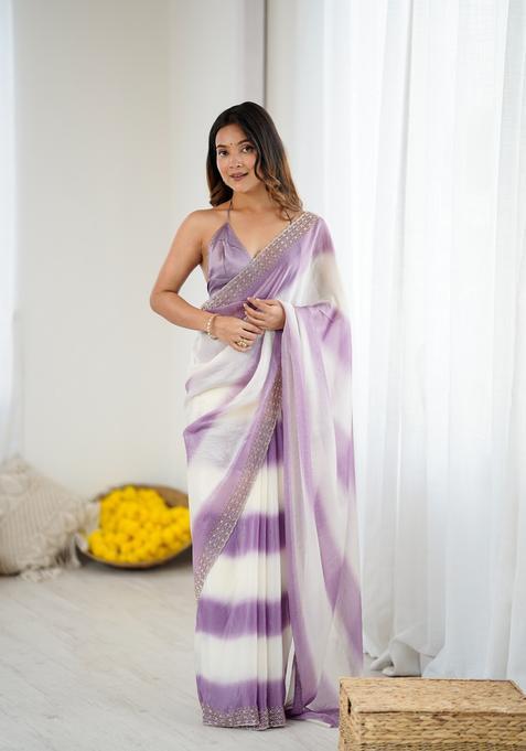 Lavender Beads Silk Saree Set