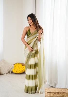 Green Beads Silk Saree Set