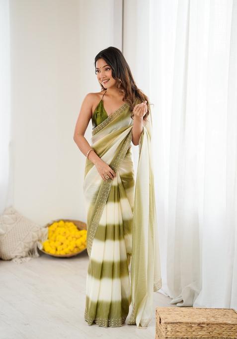 Green Beads Silk Saree Set — view on Indya