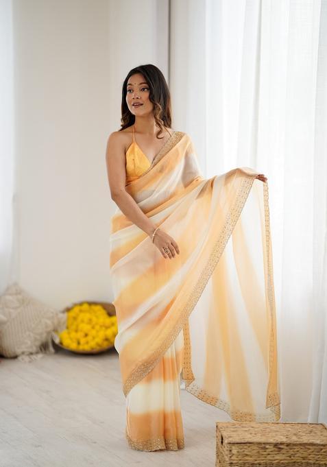 Yellow Beads Silk Saree Set — view on Indya