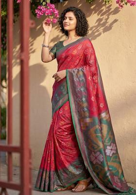 Red Zari Work Silk Saree Set