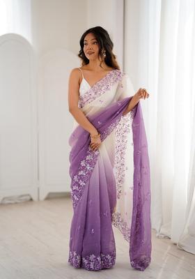 Lavender Sequins Work Silk Saree Set