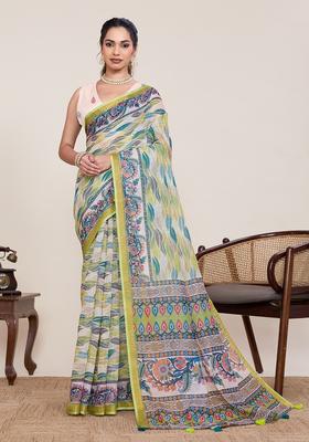 Multicolor Printed Silk Saree Set