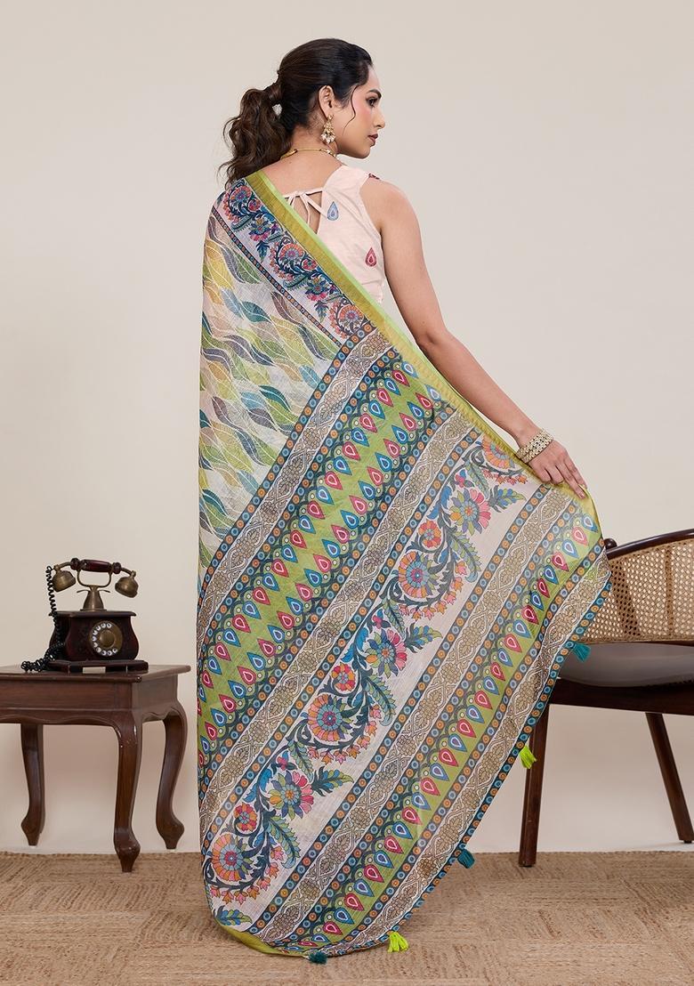 Multicolor Printed Silk Saree Set - Indya