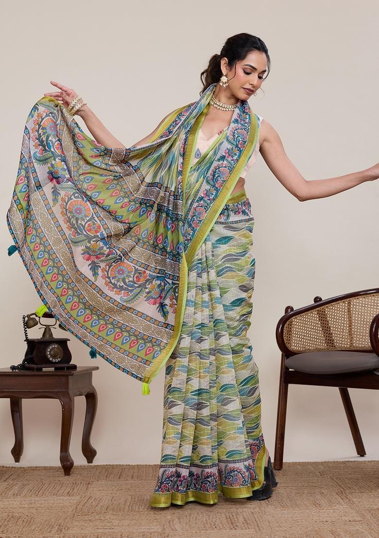 Multicolor Printed Silk Saree Set - Indya