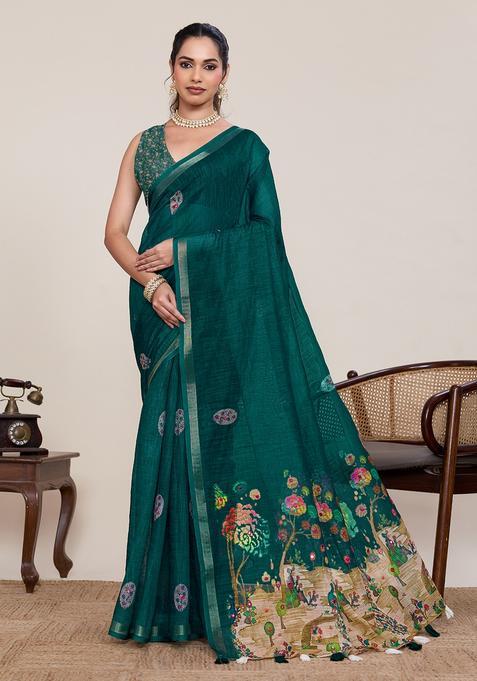 Green Zari Work Silk Saree Set
