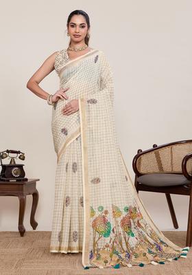 White Zari Work Silk Saree Set