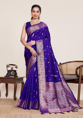 Purple Zari Work Silk Saree Set
