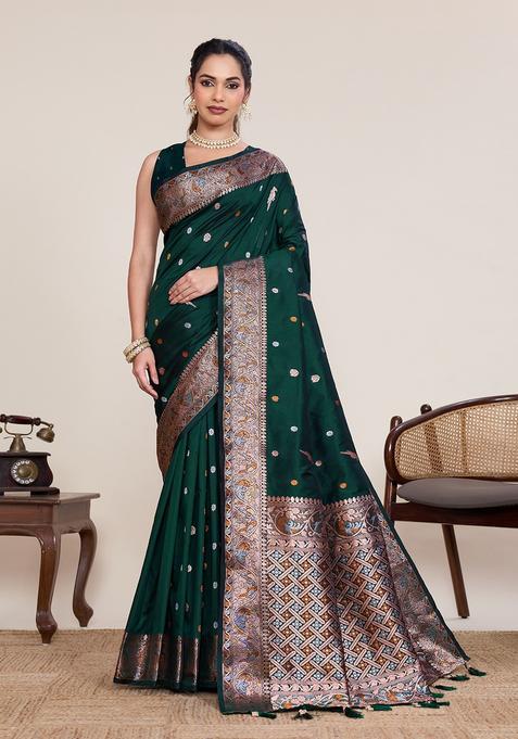Green Zari Work Silk Saree Set