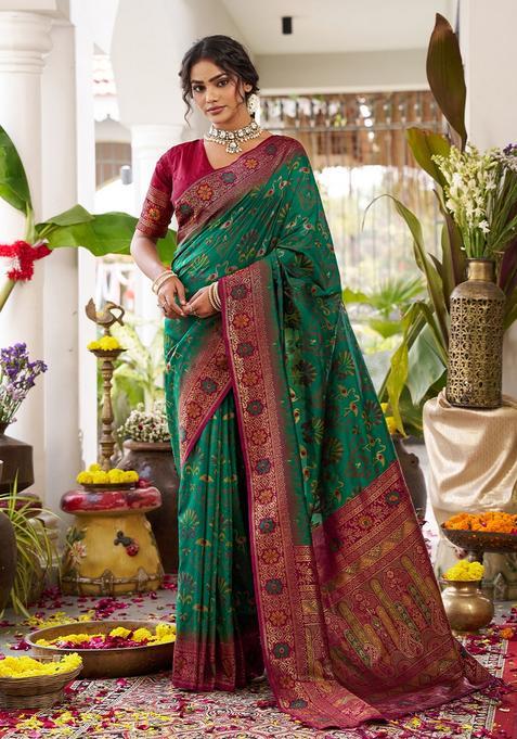 Green Zari Work Silk Saree Set