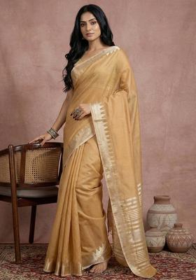 Gold Zari Work Cotton Saree Set