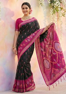 Black Zari Work Silk Saree Set