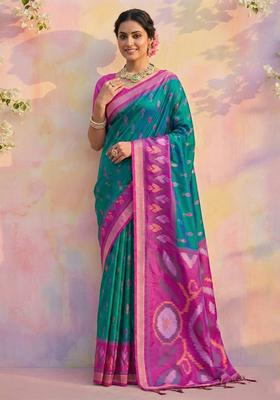 Sky Blue Zari Work Silk Saree Set