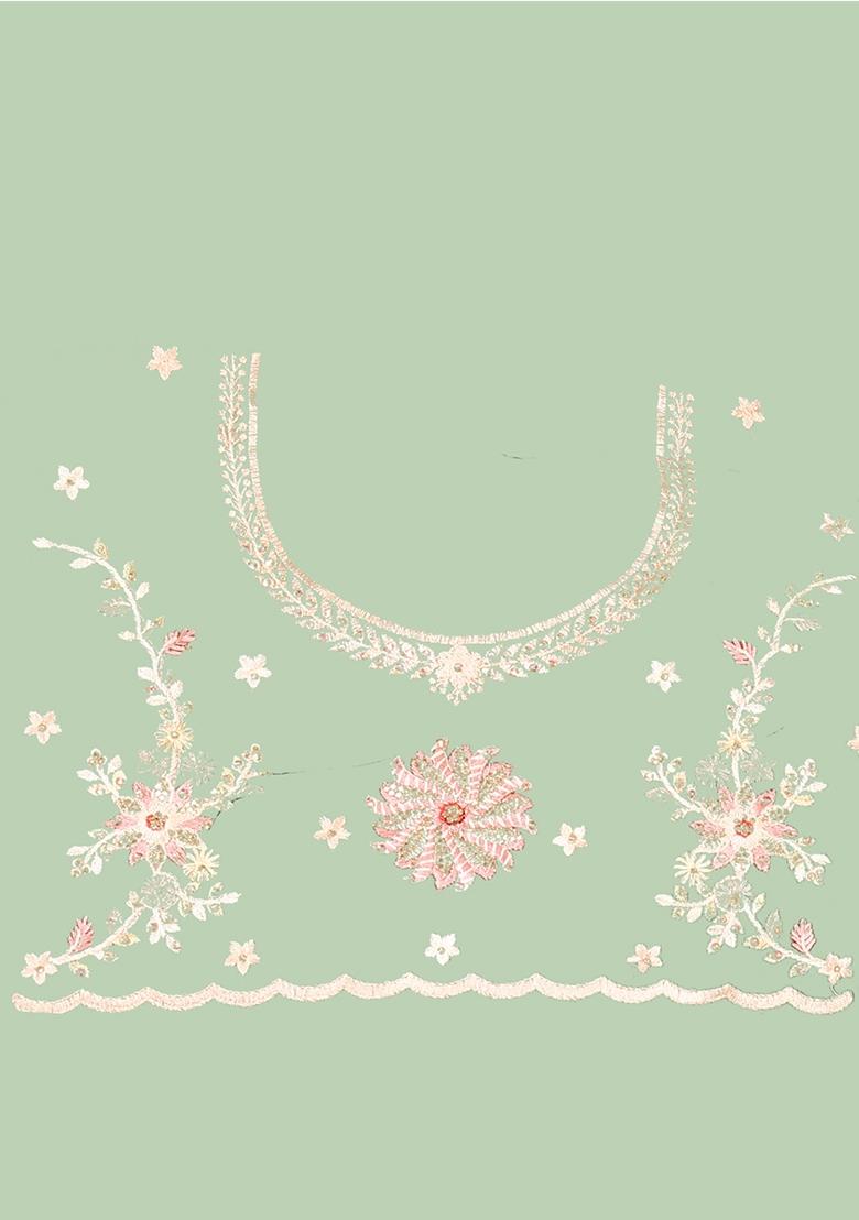 Green Embroidery Net Saree Set - Indya